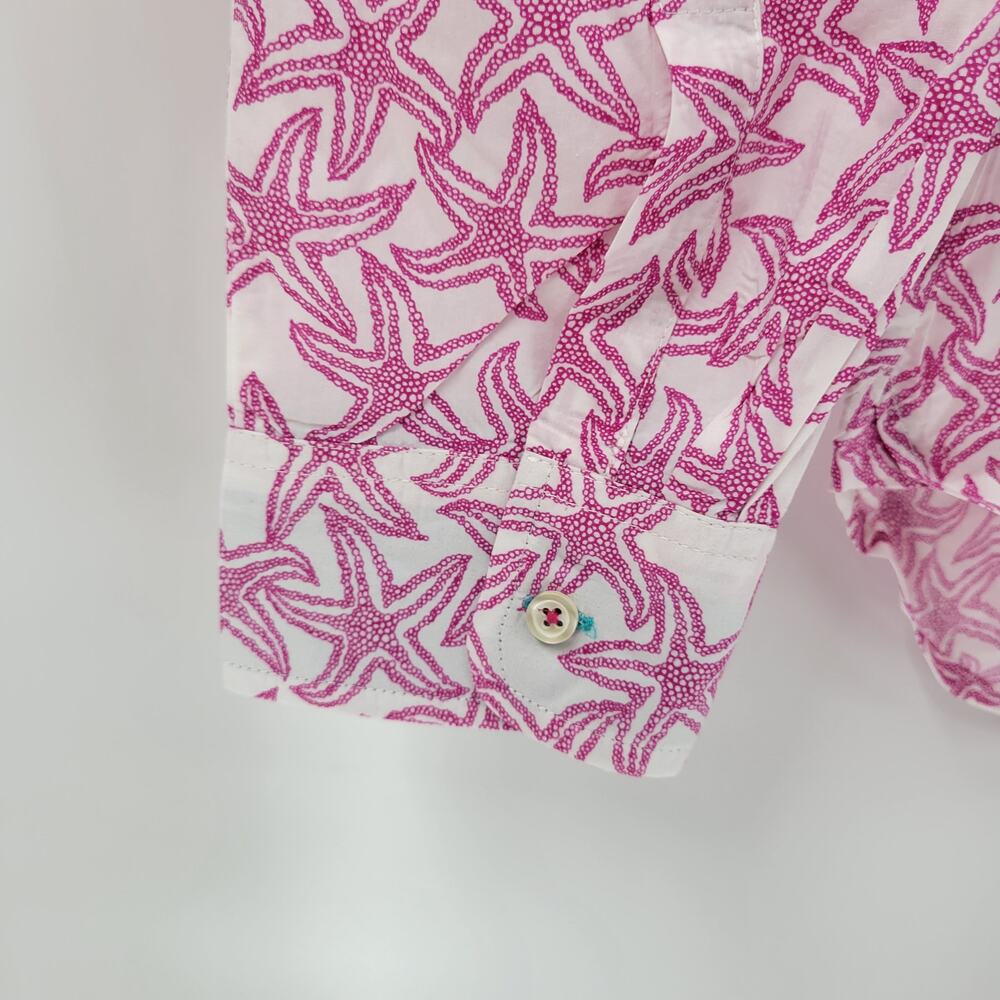 Talbots Womens Starfish Shirt Large Pink White Button Down Long Sleeve Beach - Picture 13 of 13